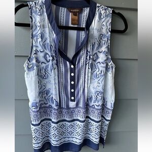 Multiples Sz S Sleeveless Blue & White Print Blouse